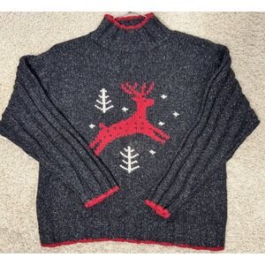 VTG Nomadic Traders Silk Blend Christmas Reindeer‎ Mock Neck Pullover Sweater XL